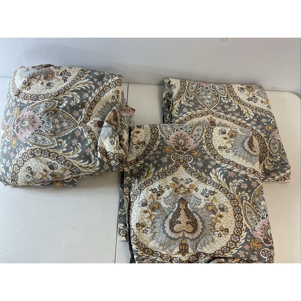 Pottery Barn Darcy Duvet Full Queen Blue Floral Medallion Paisley + 2 Euro Shams